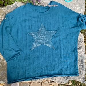 Oversized Boho Style Teal Shirt